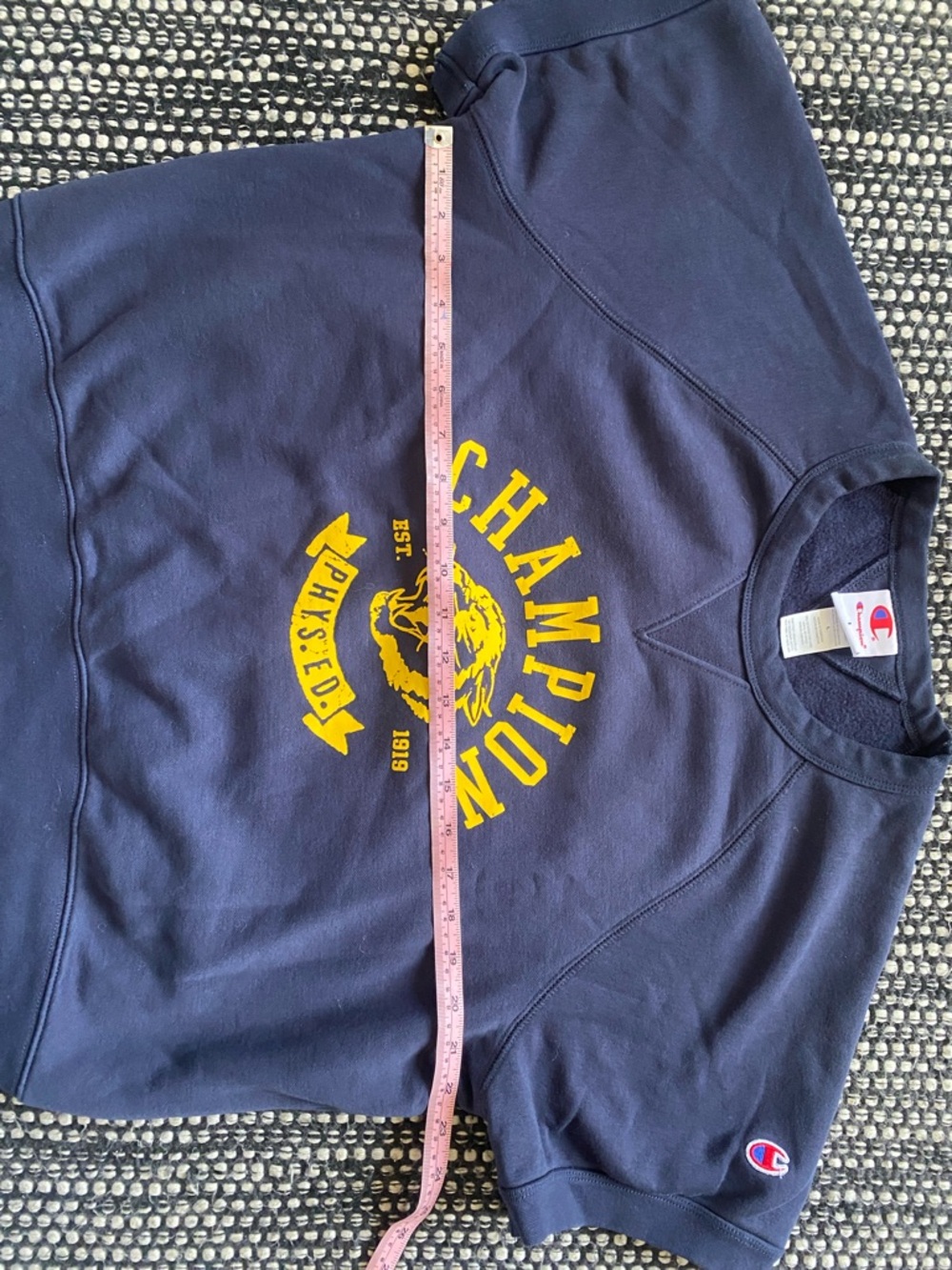 Champion Navy Crewneck Cropped Sweatshirt with Yellow Logo - Picture 4 of 4